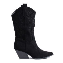 Shelovet Damen-Cowboystiefel aus schwarzem Wildleder