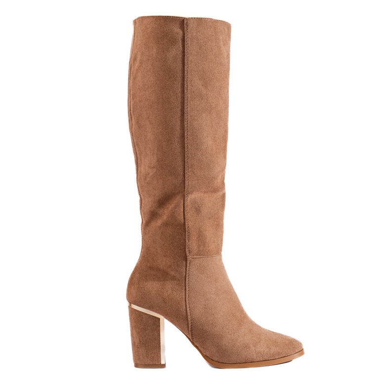 Braune elegante Wildlederstiefel mit hohen Absätzen von Shelovet beige