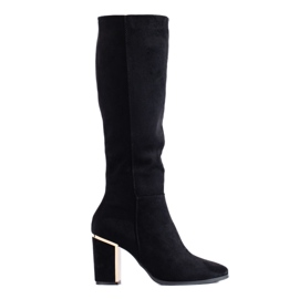 Schwarze, elegante Shelovet-Stiefel aus Wildleder mit hohen Absätzen