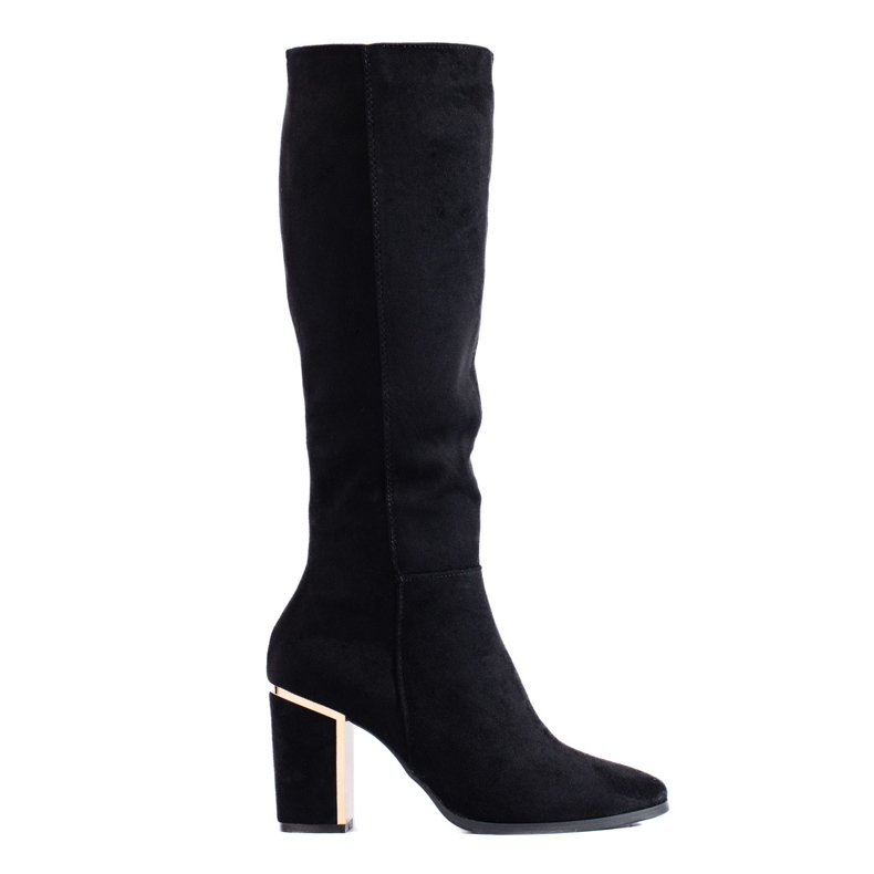 Schwarze, elegante Shelovet-Stiefel aus Wildleder mit hohen Absätzen