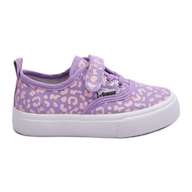 PA1 Gemusterte Kinder-Sneakers mit Klettverschluss Lila Talirena