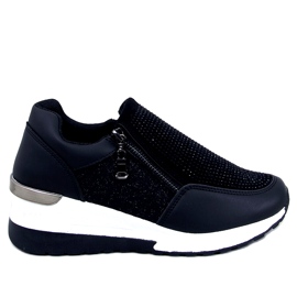 Sportliche Damen-Sneaker in glänzendem Schwarz mit Keilabsatz
