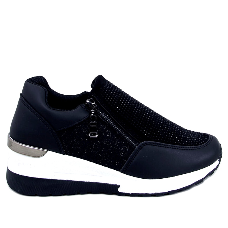 Sportliche Damen-Sneaker in glänzendem Schwarz mit Keilabsatz