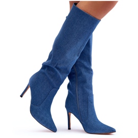 Blaue Melisandra-Denim-Stiefel mit hohen Absätzen