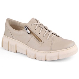 Bequeme Damen-Lederschuhe auf der Ecru-Plattform Helios 413.10 beige