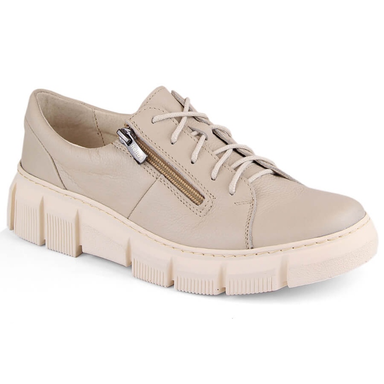 Bequeme Damen-Lederschuhe auf der Ecru-Plattform Helios 413.10 beige