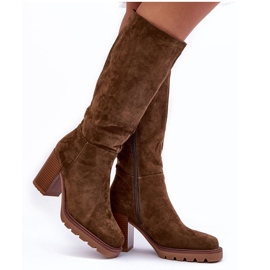 FJ1 Virdana Olive Wildlederstiefel mit massiven Absätzen grün