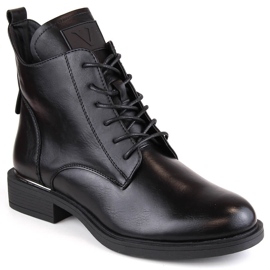 Isolierte Damenstiefel mit flachem Absatz, schwarz Vinceza 58167