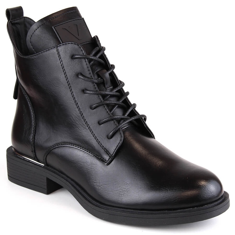Isolierte Damenstiefel mit flachem Absatz, schwarz Vinceza 58167