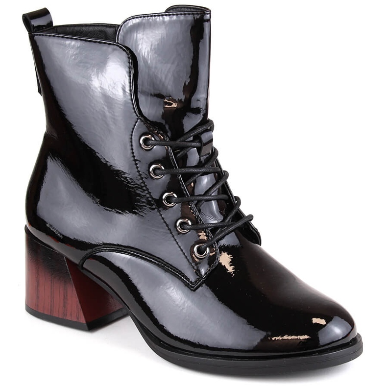 Isolierte Damenstiefel mit hohem Absatz aus Lackleder, schwarz, Vinceza 58127