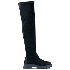 Schwarze Overknee-Stiefel mit elastischem Obermaterial