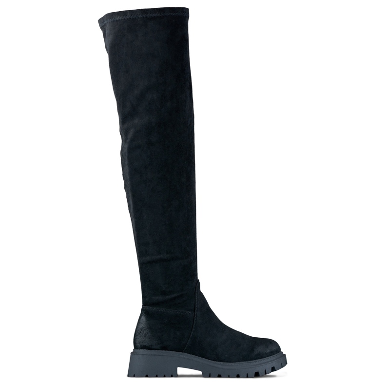 Schwarze Overknee-Stiefel mit elastischem Obermaterial