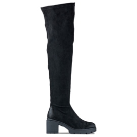 Overknee-Stiefel für Damen aus Wildleder mit hohem Absatz schwarz