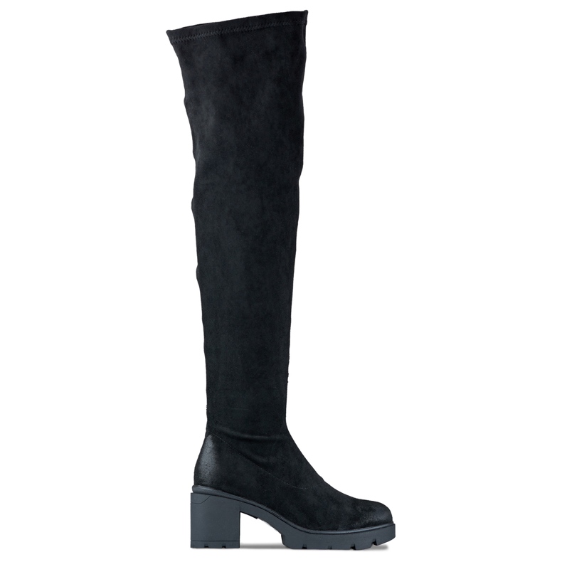 Overknee-Stiefel für Damen aus Wildleder mit hohem Absatz schwarz