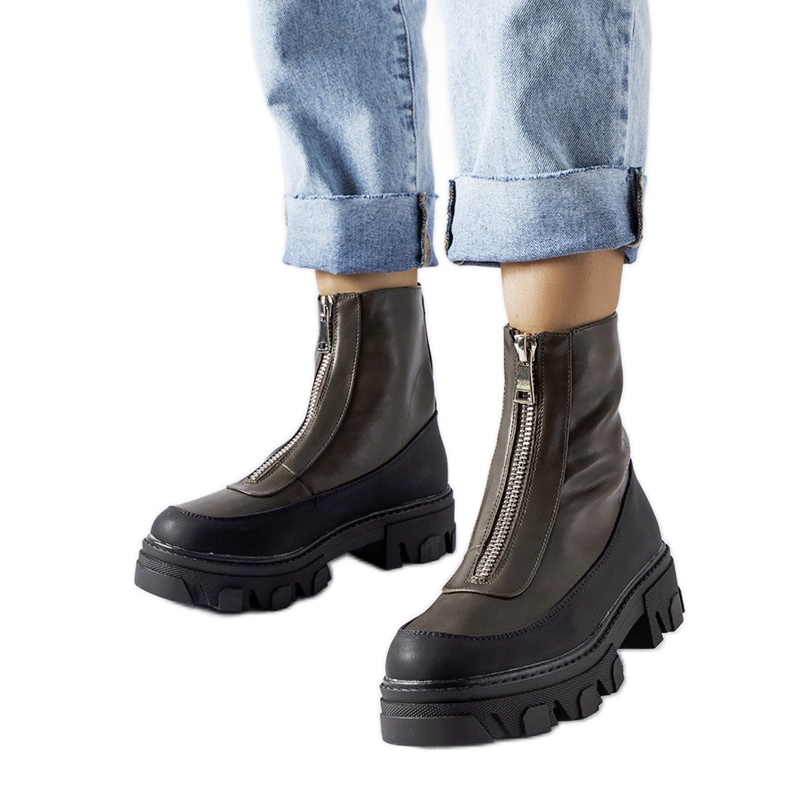 Dunkelgrüne, massive Stiefeletten mit Morley-Reißverschluss