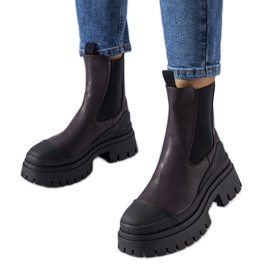 Schwarze und lilafarbene, massive Slip-on-Stiefeletten von Wexford
