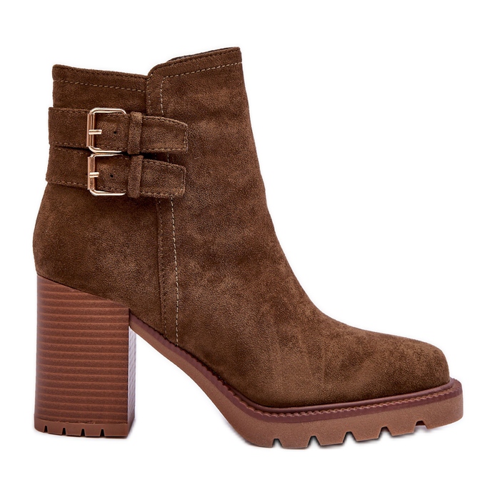 Olivgrüne Makeline Wildleder-Stiefel mit hohem Absatz braun