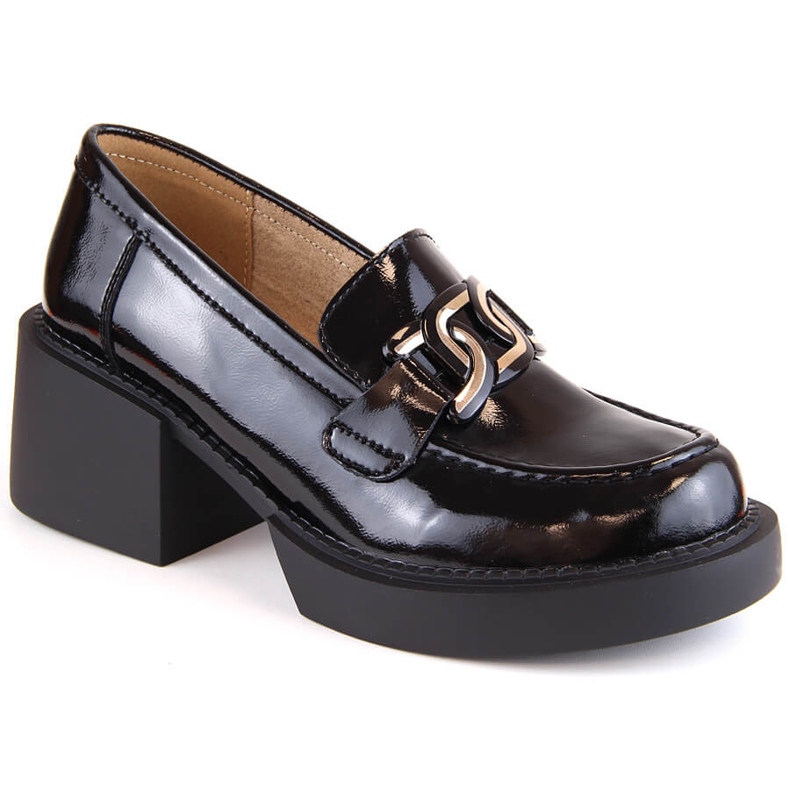 Schwarze Damen-Loafer aus Lackleder mit hohen Absätzen Filippo DP4920