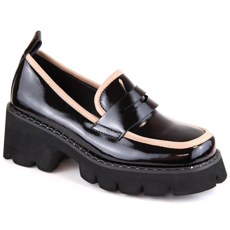 S.Barski Lackleder-Loafer mit hohem Absatz und Plateau, schwarz D&amp;A MR870-32