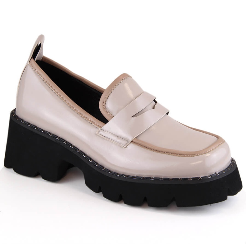 S.Barski Lackleder-Loafer mit hohem Absatz und Plateau, beige