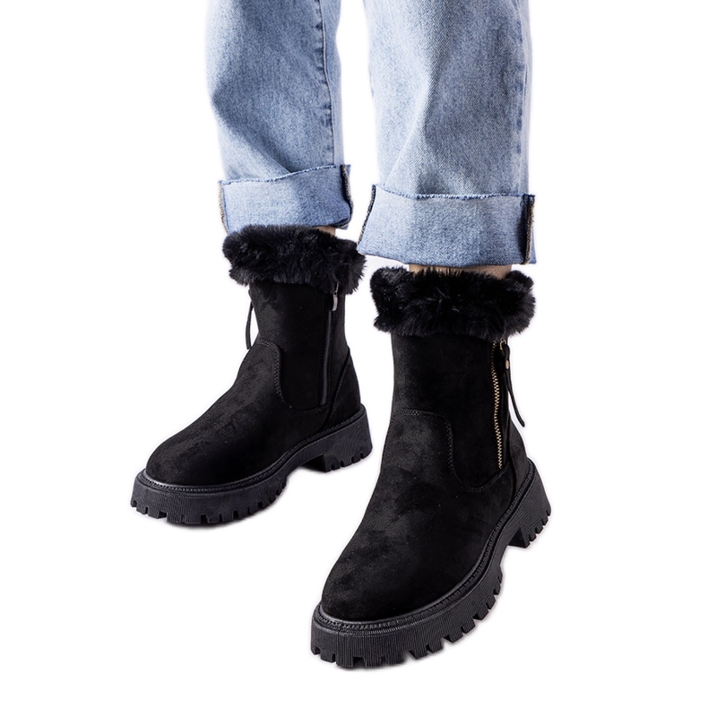 Schwarze Damen-Schneestiefel, Trigoso-Öko-Wildleder