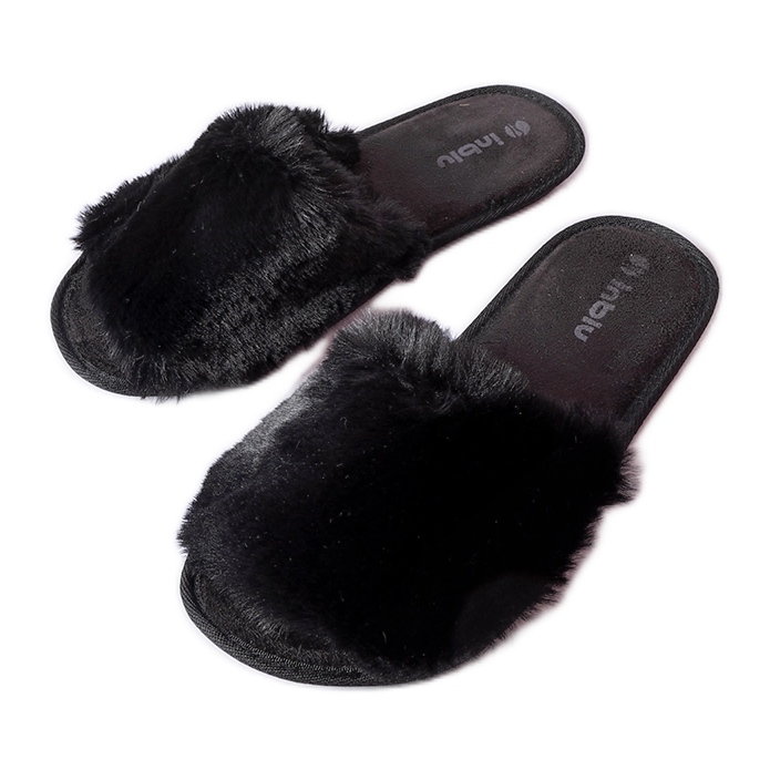 Inblu Giacomo schwarze Hausschuhe mit Fell