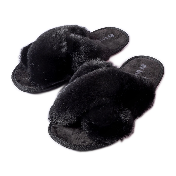 Inblu Schwarze Hausschuhe mit Morano-Fell