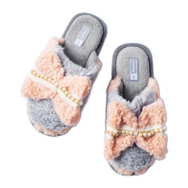 Graue und rosa Hausschuhe mit Schleife