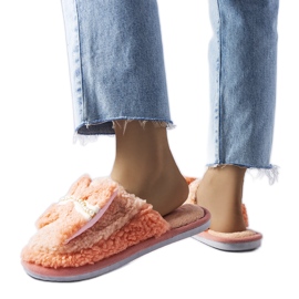 Orangefarbene Hausschuhe mit Schleife