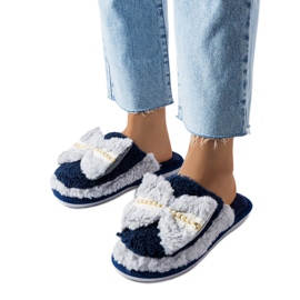 Marineblaue und graue Hausschuhe mit Schleife