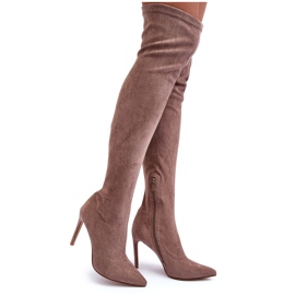Overknee-Stiefel aus Wildleder mit hohem Absatz in Beige Calfi