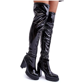 Lack-Overknee-Stiefel auf massivem High-Heel, Black Kytia schwarz