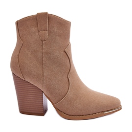Beige Lotoune-Leder-Cowboystiefel mit hohen Absätzen