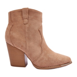 Beige Wildleder-Cowboystiefel mit High Heels Lotoune