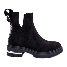 Flache Wildlederstiefel mit Ausschnitten, schwarzes Lamedella