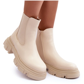 Leder-Chelsea-Stiefel mit flachem Absatz und Plateau, hellbeige Solita