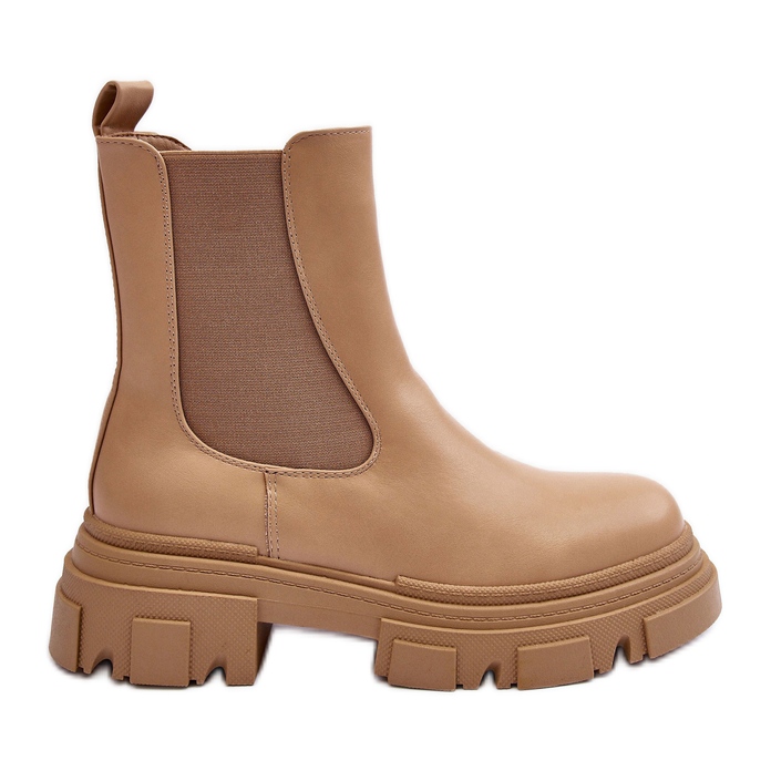 Beigefarbene Solita-Chelsea-Stiefel aus Leder mit flachem Absatz und Plateau