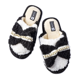 Schwarz-weiße Hausschuhe mit Schleife