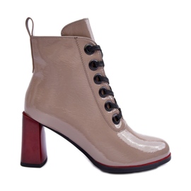 Lack-Schnürstiefeletten S.Barski MR870-15 Dunkelbeige