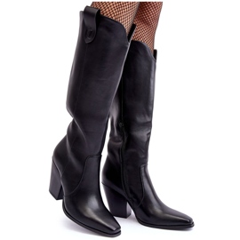 Cowboystiefel aus Leder mit hohem Absatz, schwarze Solera