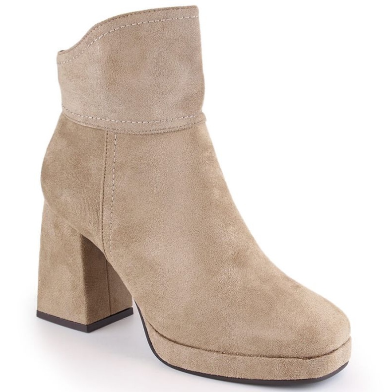 Isolierte Wildlederstiefeletten mit hohem Absatz und Plateau M.Daszyński W SAN24B, beige