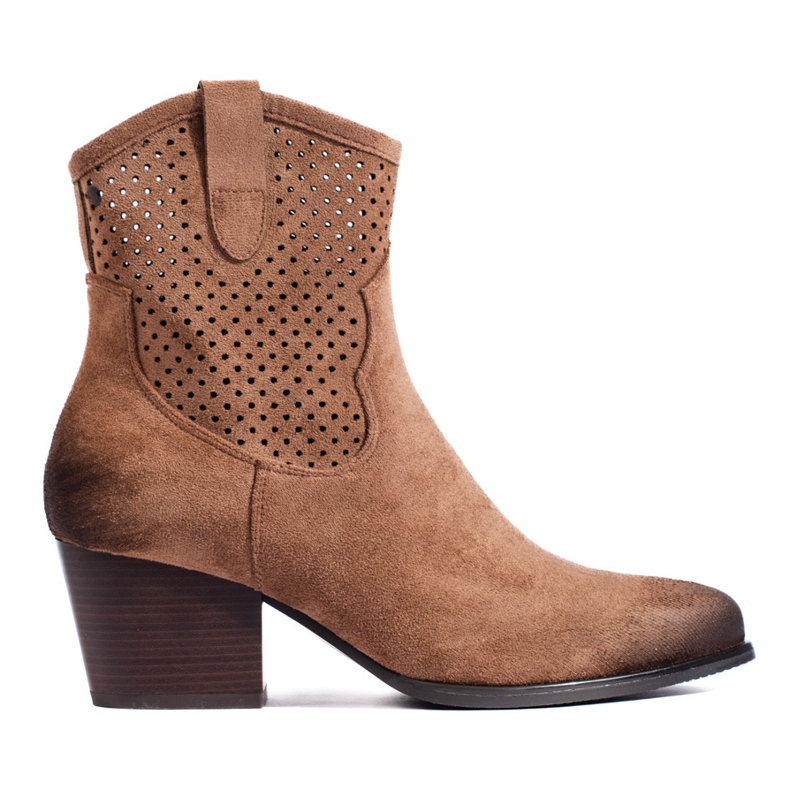 Durchbrochene beige Cowboystiefel mit hohem Absatz von Vinceza