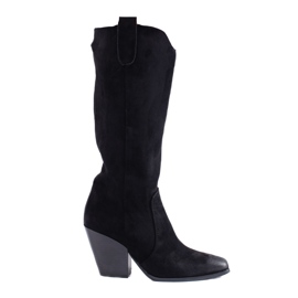 Shelovet Damen-Cowboystiefel aus schwarzem Wildleder mit hohen Absätzen