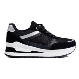 Schwarze Damen-Sneaker mit weißem Shelovet-Einsatz