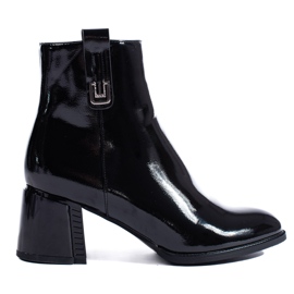Schwarze, klassische Shelovet-Stiefeletten aus Lackleder mit hohem Absatz
