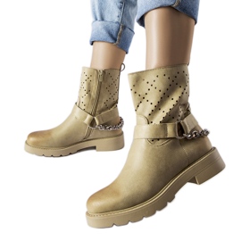 Grüne durchbrochene Stiefeletten mit Procopio-Kette beige