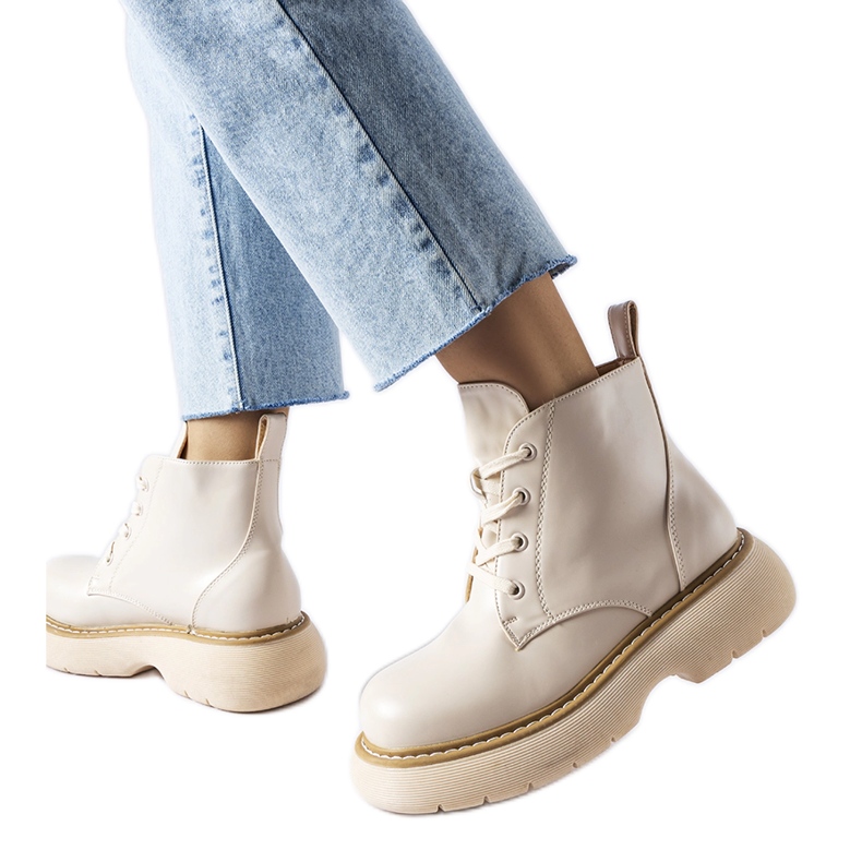 Beige Arbeiterstiefel auf dickem Sacco-Plateau