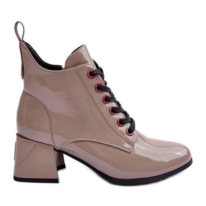 Niedrige Schnürstiefeletten aus Lackleder S.Barski MR870-66 Dunkelbeige