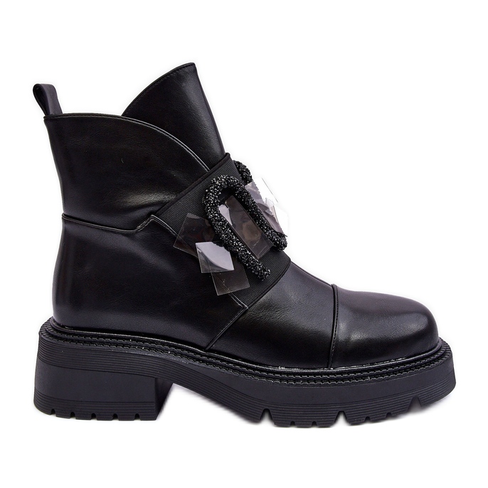 Lederverzierte Stiefeletten mit flachem Absatz und Plateau S.Barski MR870-46 Schwarz