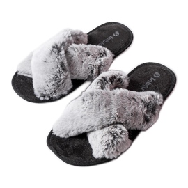 Graue Hausschuhe mit Fell von Domenica